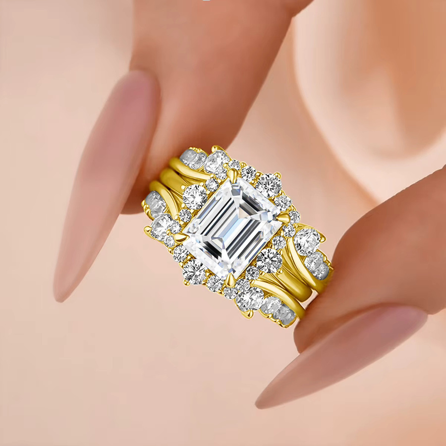 szjinao Ringset 585 Gold, Moissanit, Zirkonia, Damen - Bild 2