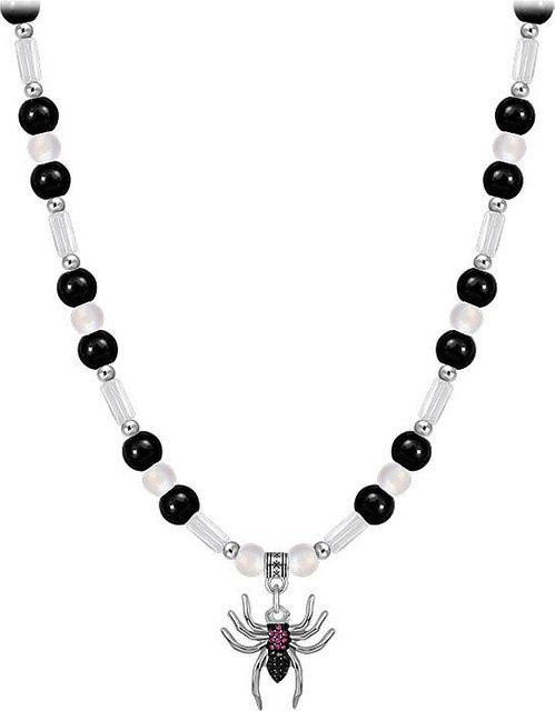 Halskette Titan, Schwarz, Spinnenanhänger, Diamant, Perle, Unisex - Bild 1