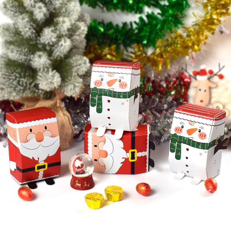 5er Set Weihnachtliche DIY Geschenkboxen aus Papier in Santa Claus Design, bunte Würfelboxen für Süßigkeiten und Kekse zur Weihnachtsdekoration - Bild 3