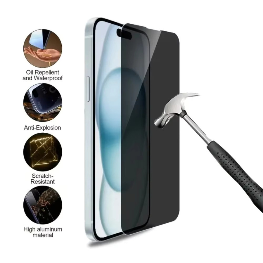 3er-Pack Sichtschutzfolie aus Anti-Spionage-Glas für Apple iPhone 16 15 14 13 12 11 Pro Max Plus XR XS 7 8 in Schwarz - Bild 4