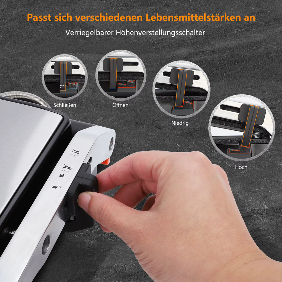 Aigostar Kontaktgrill in Silber mit Keramikbeschichtung, 2000 Watt, Panini Grill und Sandwichmaker mit 30 Minuten Timer, einstellbarem Thermostat und 180 Grad Öffnung - Bild 6