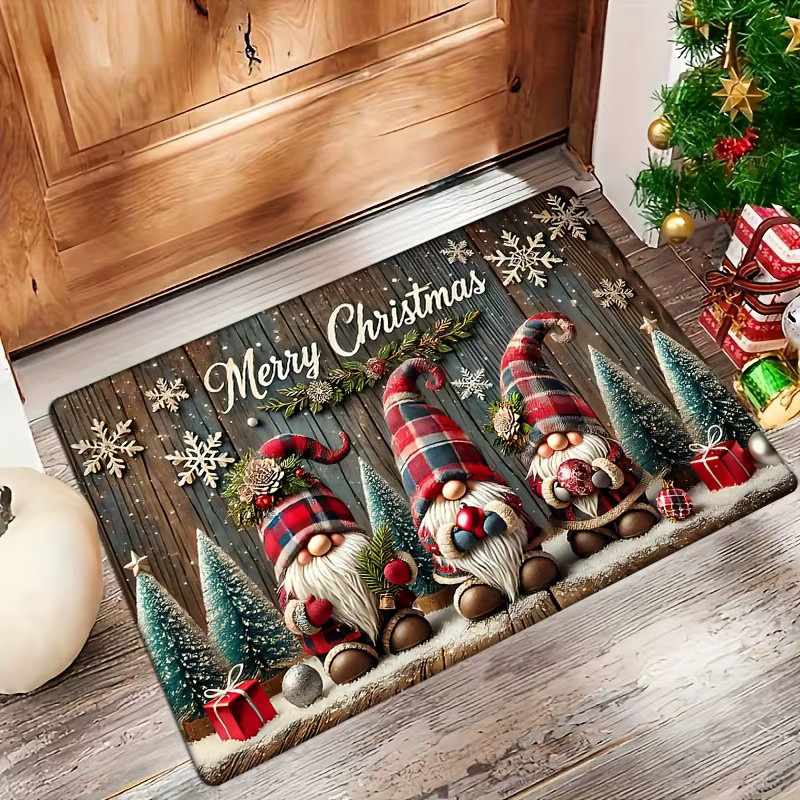 VIKAMA Weihnachtszwerg und Schneeflocken Eingangstürmatte, rutschfester dekorativer Teppich für die Weihnachtsdekoration - Bild 2