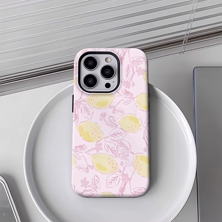 Lemon Blush Doppelschichtige Handyhülle für Apple iPhone 17 16 15 14 13 12 Pro Max Plus in Gelb und Pink - Bild 3