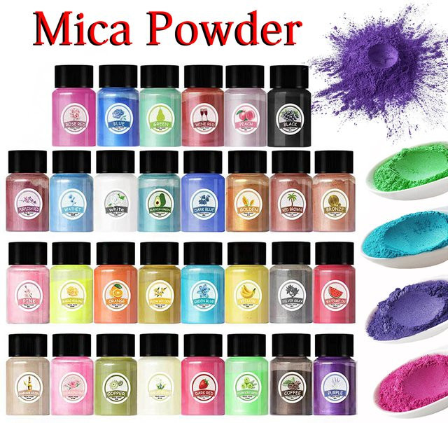28 Farben Glimmer Pulver Set mit 10g Perlglanz Pulver für Epoxidharz und DIY Schmuck Basteln in Multicolour und Pink - Bild 1