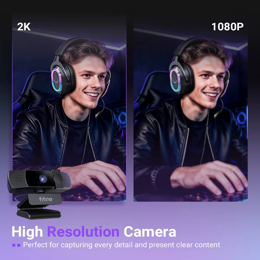 FIFINE K436 2K QHD Webcam in Schwarz mit Autofokus und Sichtschutzabdeckung für Gaming und Live-Streaming - Bild 2