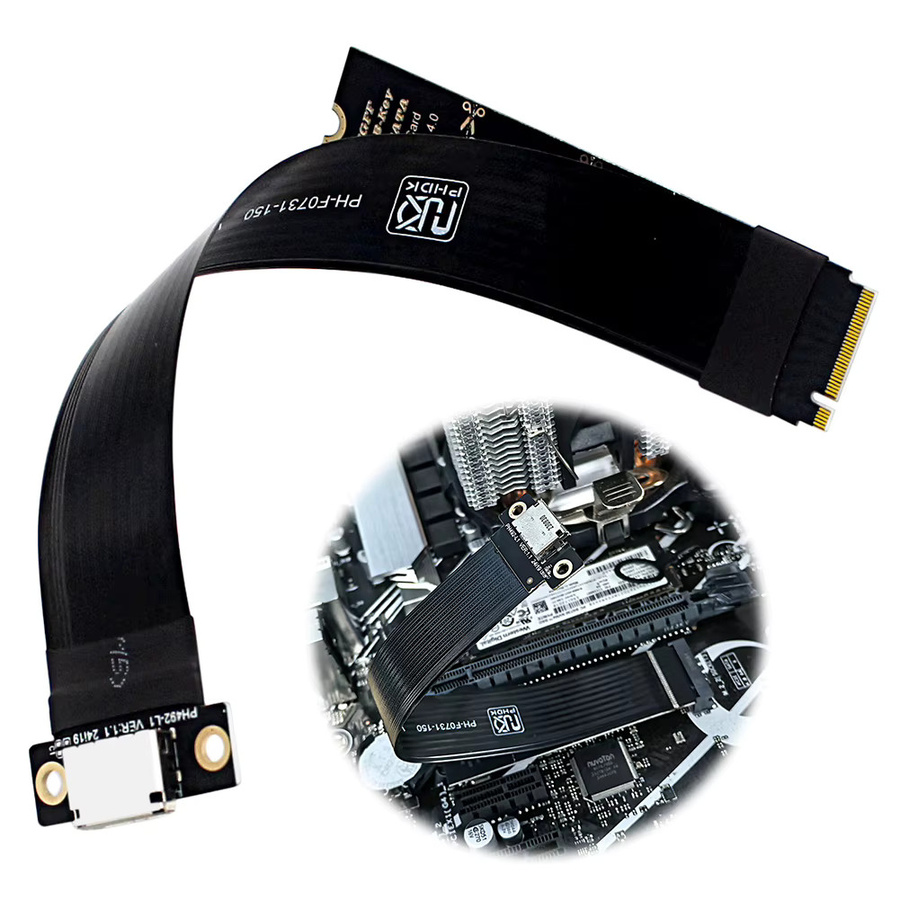 ALLOET M.2 NVMe PCIe 4.0 zu Oculink SFF-8611 SFF-8612 Buchsenkabel Verlängerungskabel in Schwarz für Gaming-PCs - Bild 5