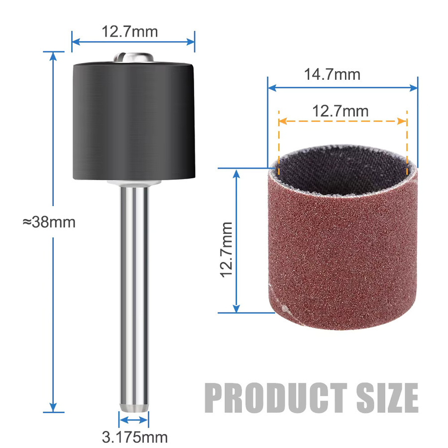XCAN Schleiftrommel-Set mit Trommeldornen für Dremel-Rotationswerkzeuge, 11–102 Stück, Körnung 80/100/120, Durchmesser 12,7 mm - Bild 2