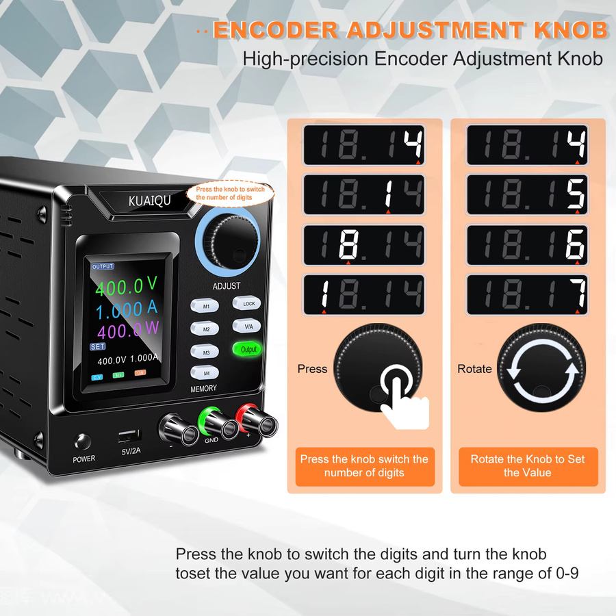 KUAIQU Programmierbares Hochspannungs-Schaltnetzteil mit USB und RS232, 400V, 1A, 400W, Schwarz - Bild 5