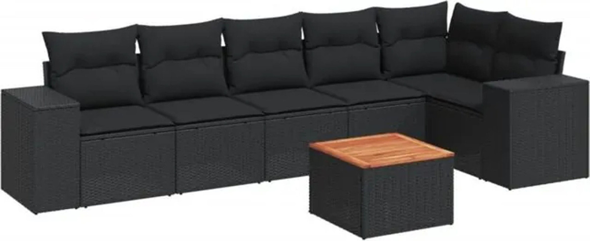 7-tlg. Garten-Sofagarnitur aus Polyrattan mit Kissen in Schwarz von vidaxl - Bild 1