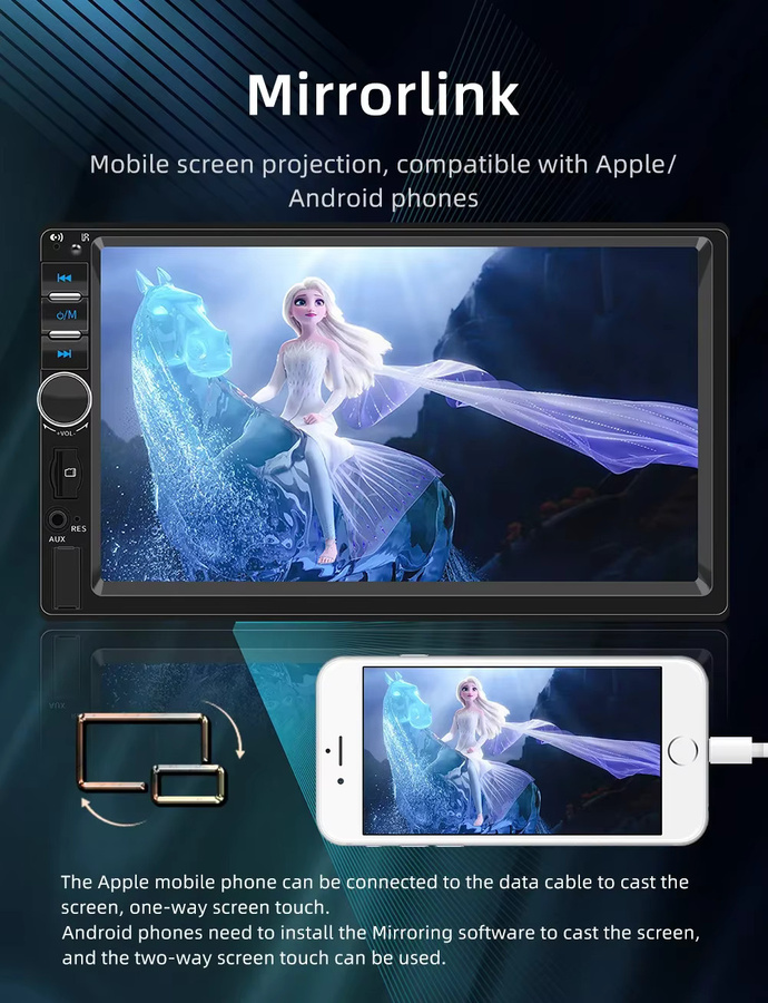 ESSGOO 7-Zoll Doppel-DIN-Autoradio mit Carplay, Android Auto, Touchscreen, Bluetooth, USB-A und AUX in Schwarz - Bild 3
