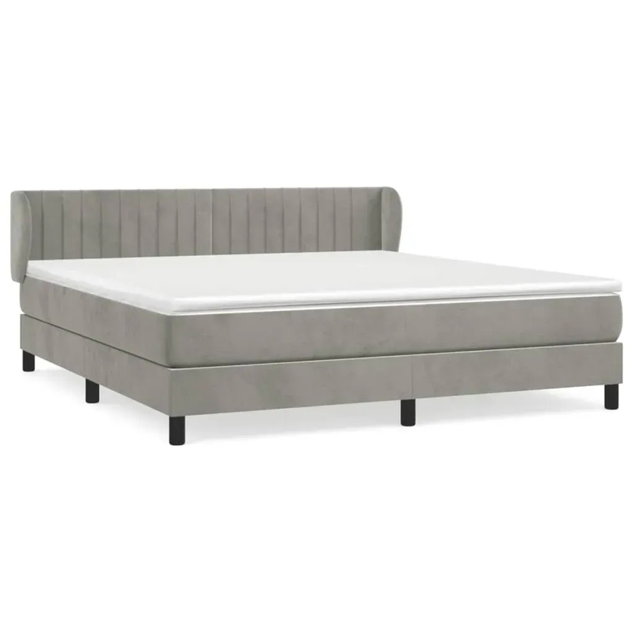 vidaXL Boxspringbett Hybrid mit Matratze und Kopfteil, Hellgrau, B/T/H: 180 x 200 cm, Samt - Bild 2