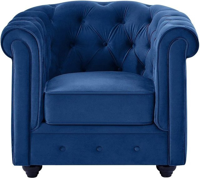 Vente-unique Chesterfield Sessel mit gerader Rückenlehne aus Samt in Königsblau, Höhe: 82 cm - Bild 1
