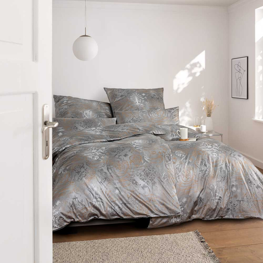 Estella Bettwäsche Set Mako-Satin mit Bettbezug und Kissenbezug Floral Beige Grau B/T/H: 135 x 200 cm und 40 x 80 cm - Bild 1