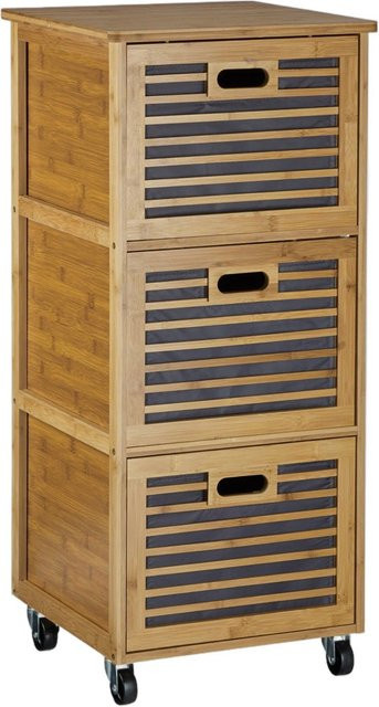 Relaxdays Rollwagen aus Bambus Natur mit 3 Schubladen und Bremsen, H x B x T: 92 x 41 x 41 cm - Bild 1
