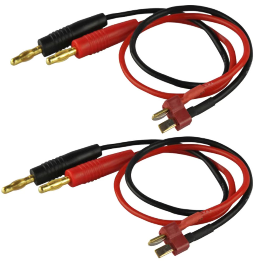 Hengfuntong-Elec 2er-Set Deans oder T-Stecker auf 4mm Bananenstecker Kabel in Rot, 14AWG, Länge: 30 cm - Bild 2