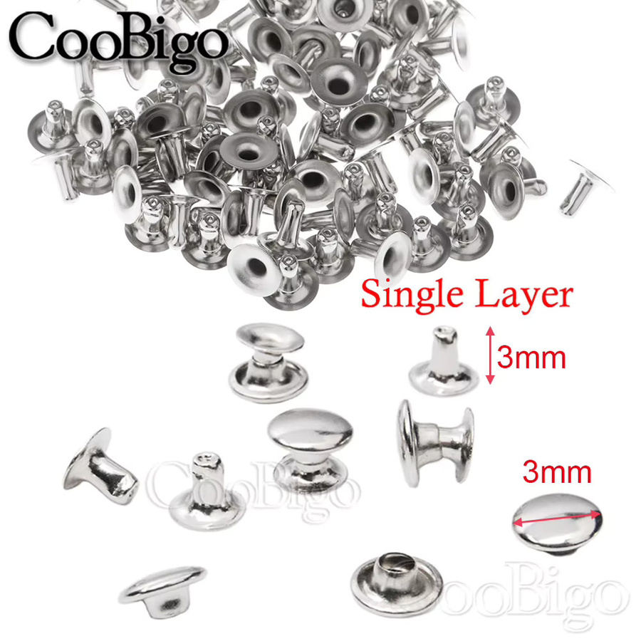 CooBigo 500 Sets Runde Einzelkappen aus Stahl in Silber, 3 mm Metallrohrnieten für Leder, Taschen, Hüte und DIY-Bastelprojekte - Bild 2