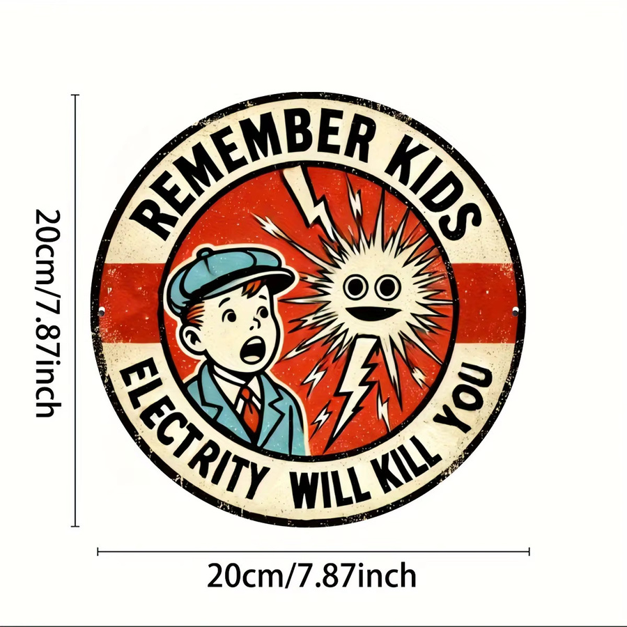 Vintage Aluminiumschild Potdemiel Remember Youngsters Electricity Will Kill You B/B/H: 20,3 x 20,3 x 0,1 cm - Bild 2
