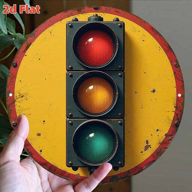 Potdemiel Retro Ampel Wandkunst aus Metall, Industrielles Schild in Gelb mit Rot und Grün, B/H: 19,81 x 19,81 cm - Bild 1
