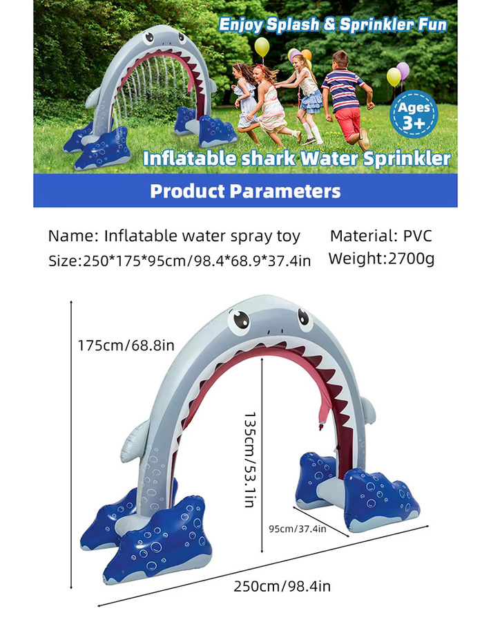 Wonflex Aufblasbarer Hai-Wasserbogen-Sprinkler, Wasserspielzeug, ab 3 Jahre - Bild 2
