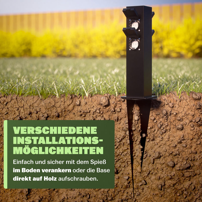 Gartensteckdose in Schwarz mit 4 Steckplätzen, B/T/H: 38 x 12,5 x 12,5 cm - Bild 3