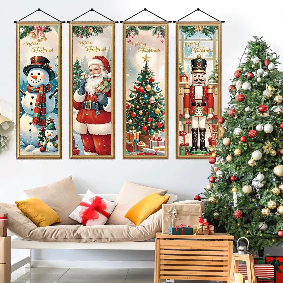 VIKAMA 4-teiliges Weihnachtsmann-Banner-Set im Vintage-Stil als dekorativer Hintergrund für deine Weihnachtsdekoration - Bild 5