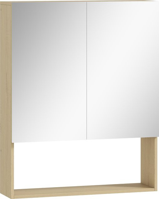 HOMCOM Spiegelschrank Bad in Eiche, Badezimmerschrank mit 2 Türen, Soft-Close und verstellbaren Regalen, Wandschrank in nordischem Stil, B: 60 cm, T: 16,6 cm, H: 75 cm - Bild 1