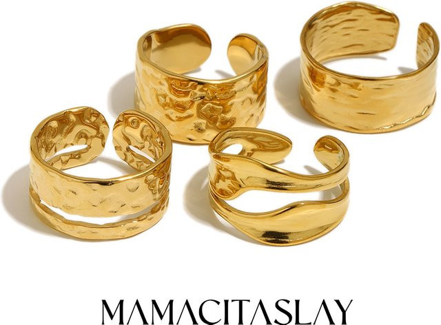 MamacitaSlay Wellen-Hammerring, 18K vergoldet, Edelstahl, Damen - Bild 1