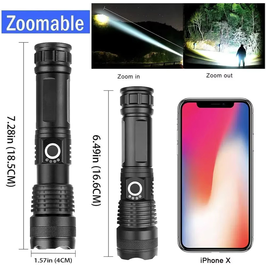 ESMARTER Hochleistungs LED Taschenlampe mit 4 XHP50 Kernen, wiederaufladbar via Typ C, Zoom-Handlaterne mit 18650 Akku für Camping, Outdoor und Notfall - Bild 4