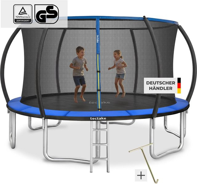 tectake Trampolin Jumpy mit Sicherheitsnetz und Einstiegsleiter, Ø 366 cm, Schwarz Blau, H x B x T: 275 x 394 x 394 cm - Bild 1