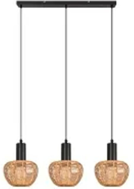 NETTLIFE Pendelleuchte aus Rattan und Metall in Schwarz im Boho-Stil, höhenverstellbar, B/T/H: 120 x 70 x 25 cm - Bild 1