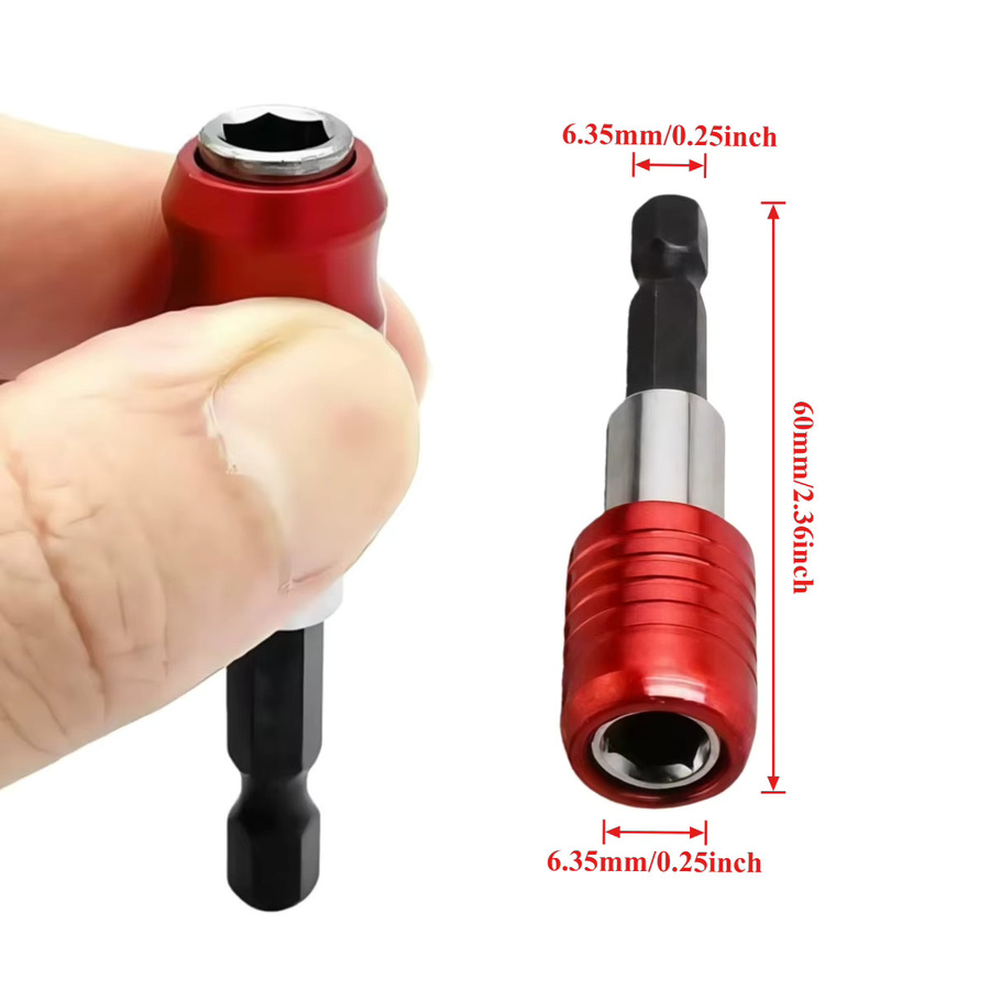 Probon Magnetische Verlängerungsstange mit sechseckigem Profil, 60 mm Länge, 6,35 mm Schnellwechsel-Bit-Halter in Rot - Bild 3