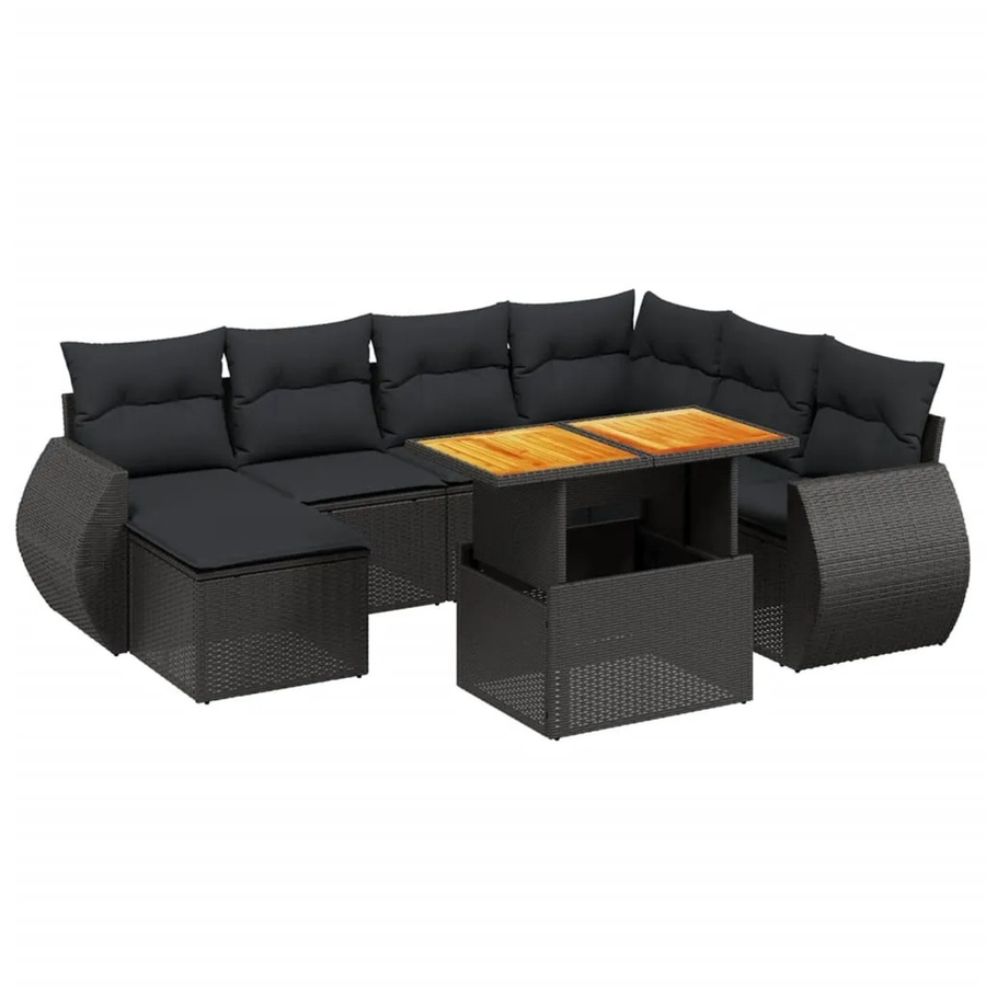 vidaXL 8-teilige Garten-Sofagarnitur in L-Form aus schwarzem Poly-Rattan mit Kissen und pulverbeschichtetem Stahlrahmen - Bild 2
