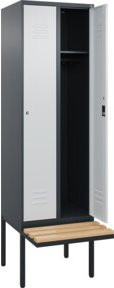 C+P Spind Classic PLUS Garderobenschrank mit Sitzbank, 2 Abteile, Zylinderschloss, 3 Garderobenhaken, B/T/H: 212 x 60 x 81,5 cm - Bild 1