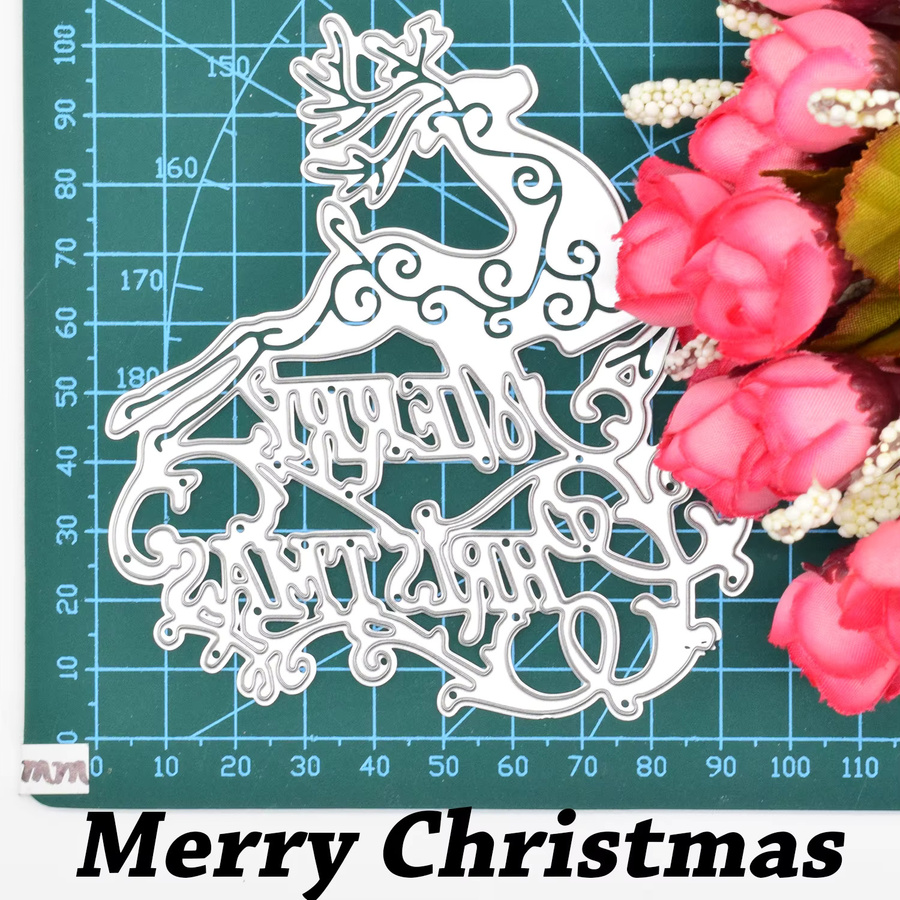 Metall-Stanzer Frohe Weihnachten Hirsch für DIY Scrapbooking und Bastelarbeiten, Mehrfarbig - Bild 2