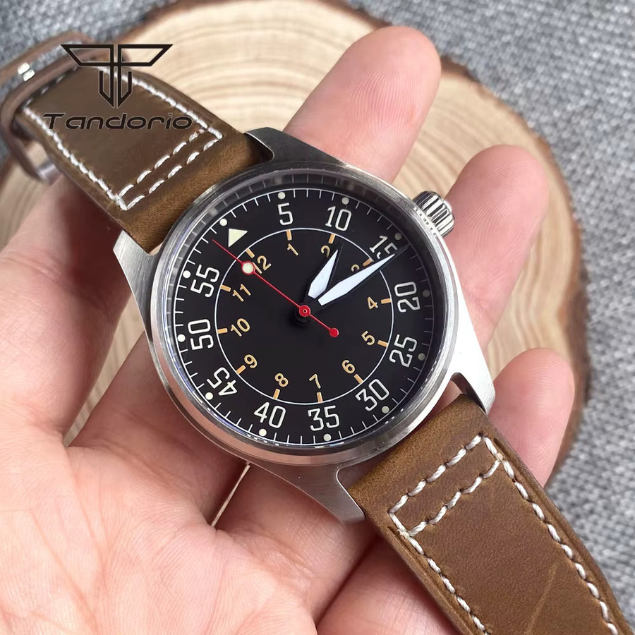 Tandorio Fliegeruhr, Automatik, Edelstahl, 39 mm, Leder, Herren - Bild 2