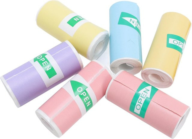 6 Rollen selbstklebendes Thermodruckpapier von Painter, mehrfarbig, beige, B: 57 mm x H: 25 mm, tintenloses Druckerpapier für Fotos und Notizen - Bild 1