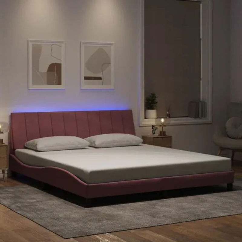 Vidaxl Polsterbett Hanko mit LED aus Samt und Metall in Rosa B/T: 180 x 200 cm - Bild 1