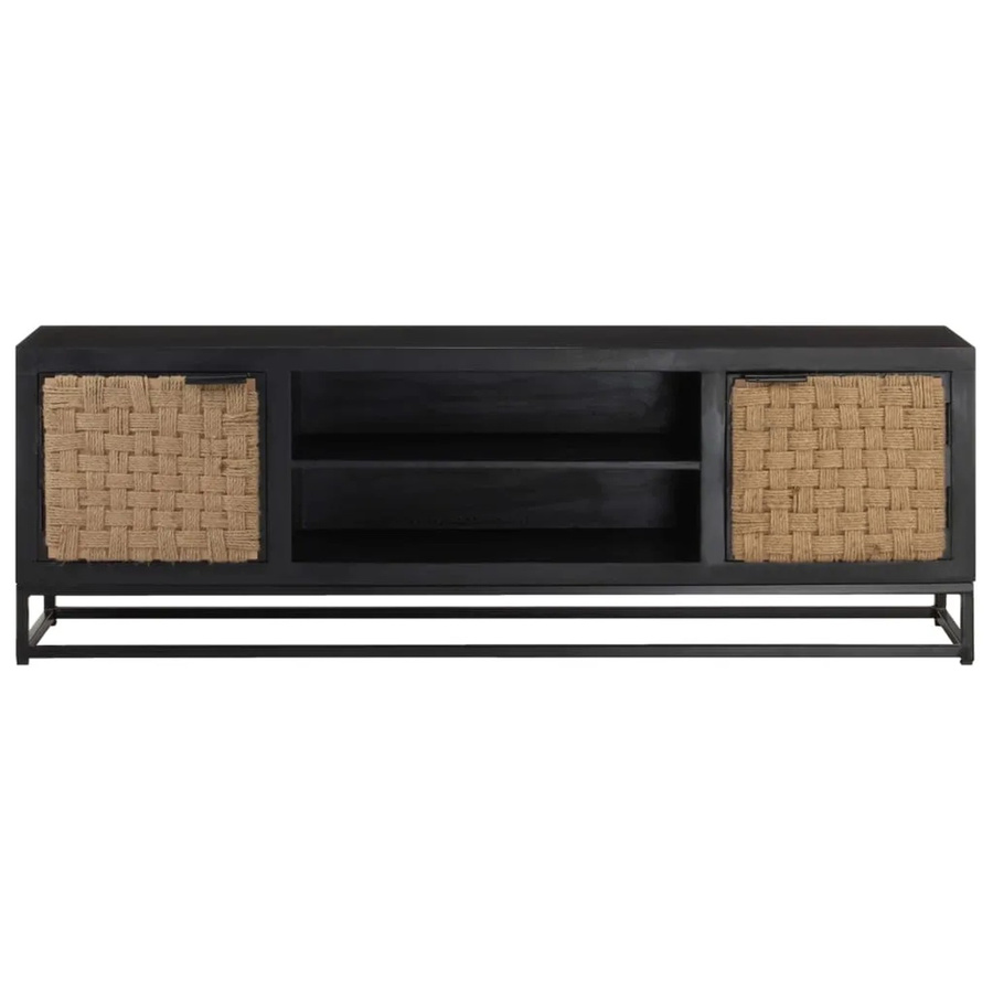 vidaXL TV-Schrank aus Mango-Massivholz und Metall in Schwarz im Industrial-Design, B/T/H: 120 x 30 x 40 cm - Bild 2