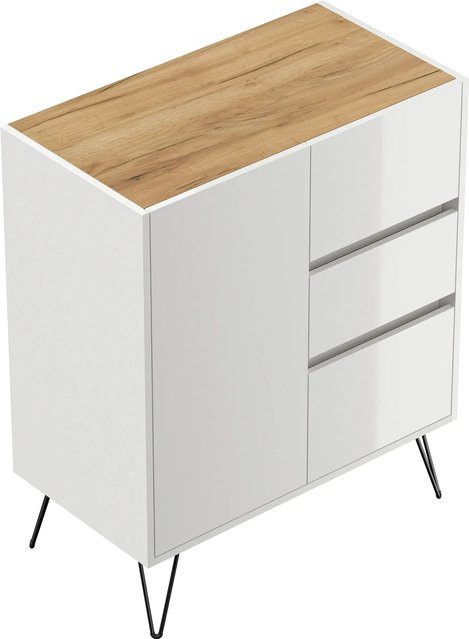 Posseik Sideboard Industrial mit 3 Schubladen und 1 Tür in Weiß Eiche - Bild 1