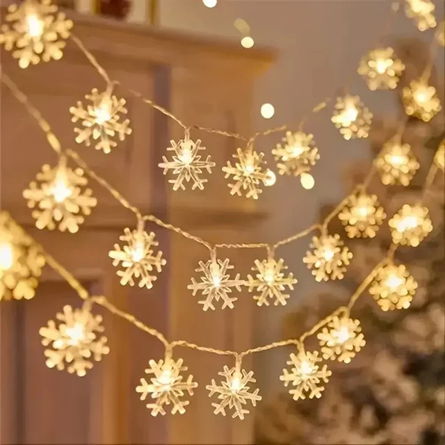 USB- und batteriebetriebene Schneeflocken-Lichterkette in Warmweiß für Weihnachtsbaum und Hausdekoration - Bild 1