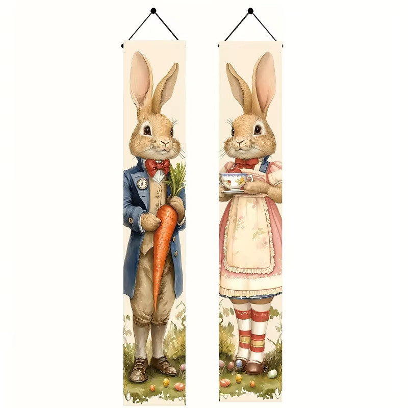 VIKAMA Oster-Wandteppich mit Frühlingshasen und Karotten-Motiv, Mehrfarbig, B/H: 180 x 30 cm - Bild 4