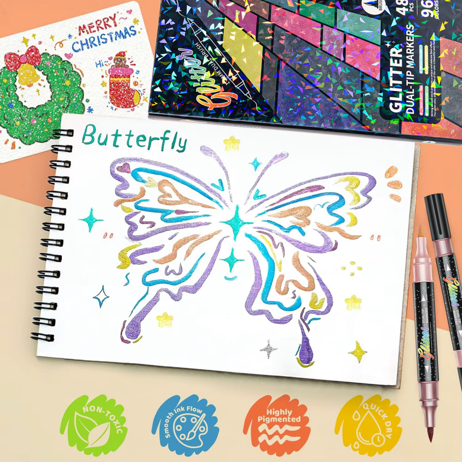 Kolorowys Pinselmarker mit Glitzer-Effekt und zwei Spitzen in Multicolour für DIY-Kunsthandwerk und Doodling - Bild 4