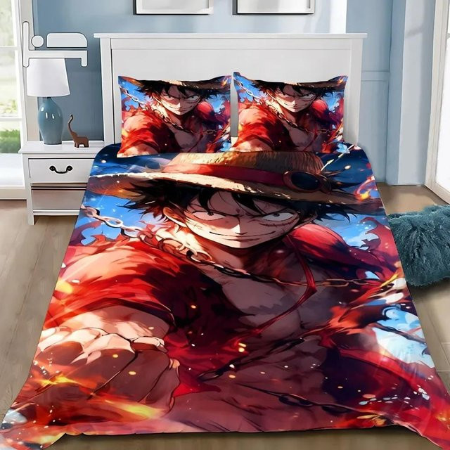 Bettwäscheset One Piece mit Luffy Motiv von Binchi Fitness, bestehend aus Bettbezug und Kissenbezug, Mehrfarbig, Kissenbezug B: 70 cm x H: 130 cm - Bild 1