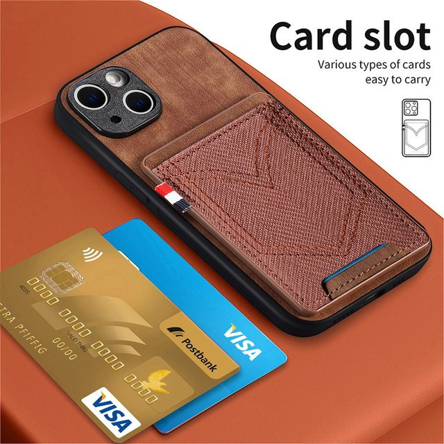 Magnetische Lederhülle mit Kartenetui für iPhone 11 bis iPhone 17 Pro Max, Marke JohnDan, Farben: Schwarz und Braun - Bild 1