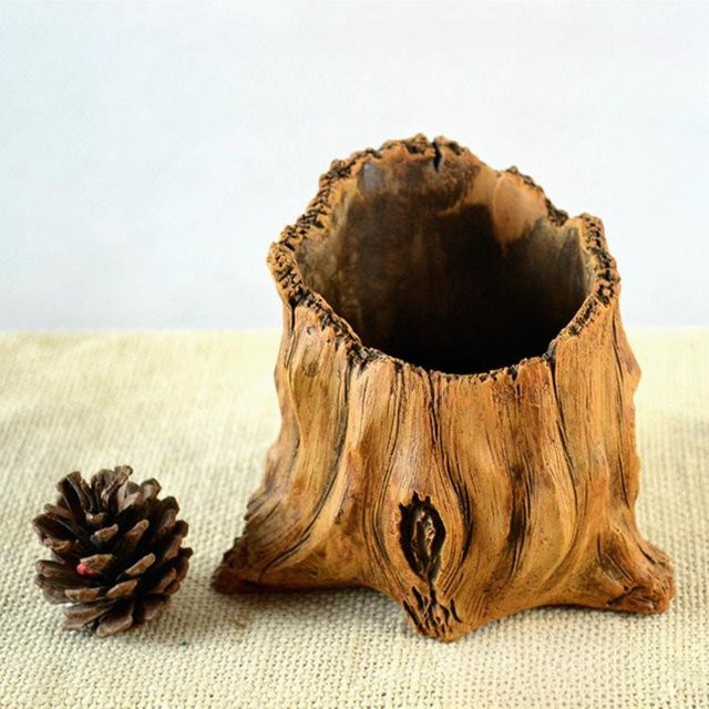 Kreativer Blumentopf im Retro-Design von Yiran Furniture, Imitation Holzpfähle und Baumwurzeln, Farbe Braun, ideal für Sukkulenten und Zimmerpflanzen - Bild 1
