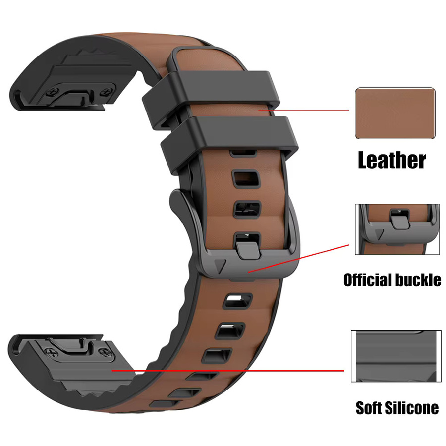 Uhrenarmband Leder, Silikon, Schwarz, Unisex, 22 26mm - Bild 2