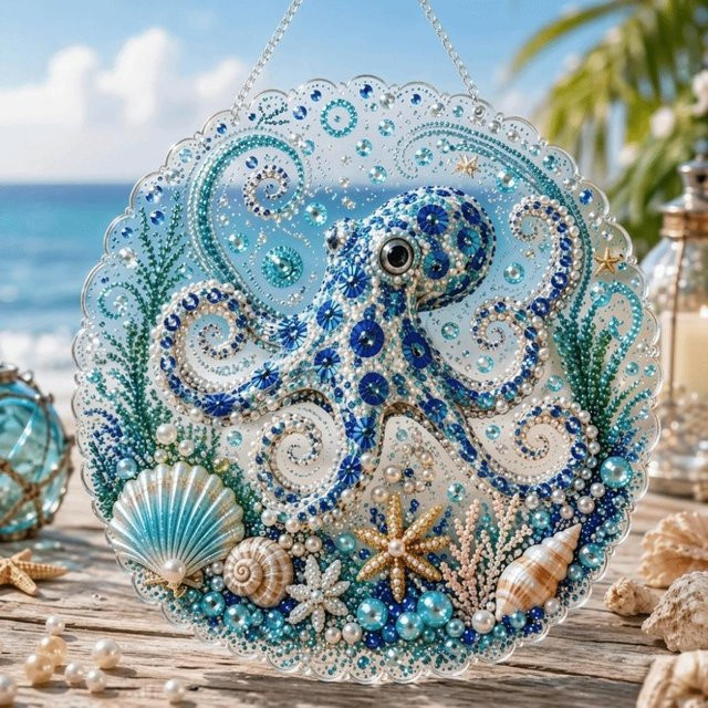 PirppVigo Ocean Pearl Art DIY-Set Perlenkunst für Erwachsene mit blauem Strassstein-Design, Breite: 20 cm - Bild 1