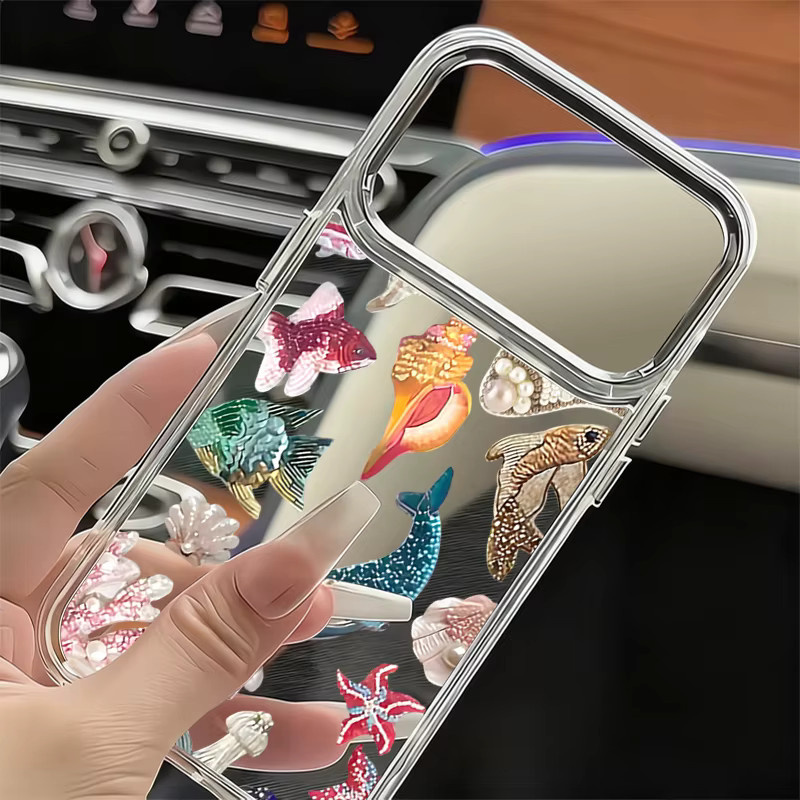 MOESOE Handyhülle mit abstraktem Wal-Kirsch-Design für iPhone 12 bis 17 Pro Max, transparent mit Linsenrahmen und TPU-Abdeckung - Bild 3