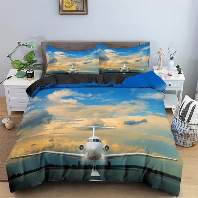 JMG Household Supplies Bettwäsche Set mit Flugzeug-Print aus Mikrofaser in Blau, B/H: 140 x 210 cm - Bild 1