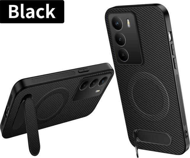 Magnetische kabellose Ladehalterung Handyhülle aus Kohlefaser und Leder für Honor 600, 500, 400 Pro und 600 Lite in Schwarz und Lila mit Kickstand - Bild 1